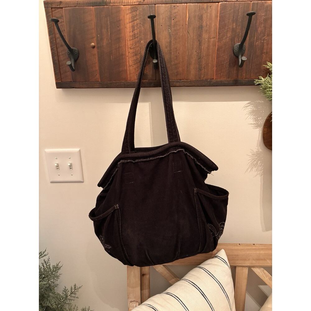 Thirty One 31 Retro Metro Tote Bag Black Corduroy Y2K Hobo Bag Shoulder Bag